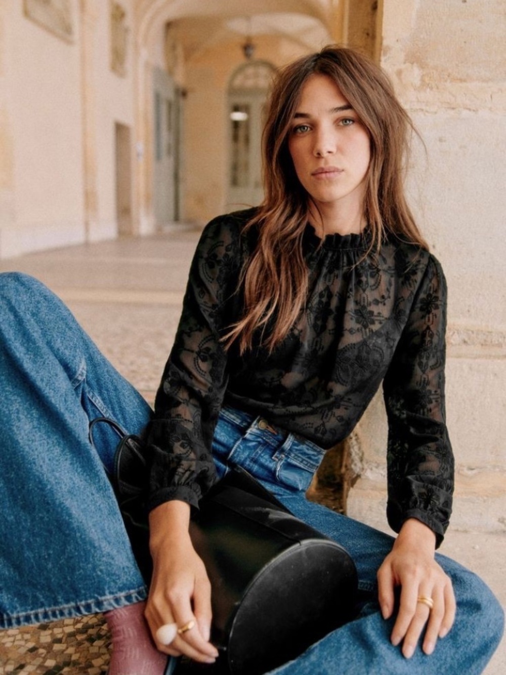 Sezane Valentin Blouse in Black Size 44